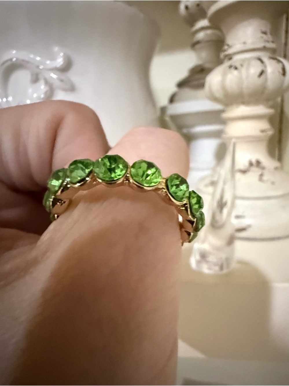 Large Gold Tone and Lime Green Faux Stone Ring Band - Picture 7 of 9